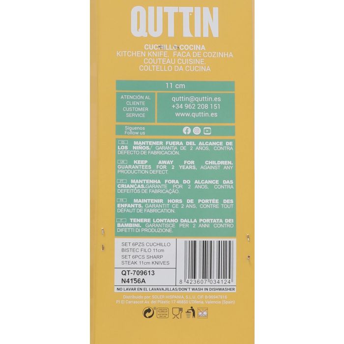 Set de 6 cuchillos para bistec Quttin, filo 11 cm (12 Cajas) 5 Set de 6 cuchillos para bistec Quttin, filo 11 cm (12 Cajas) 5