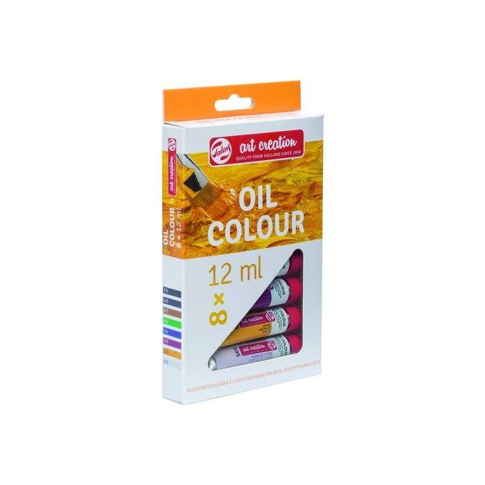 Talens Art Creation Set de Óleos Tubos 12 ml x 8 Unidades Surtido Colores Básicos, Pintura Versátil para Artistas Estudiantes y Viaje