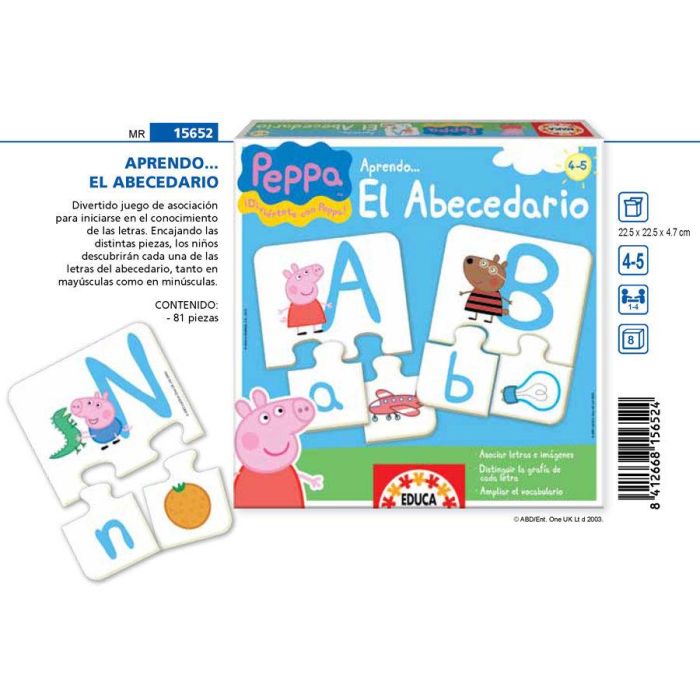 Educa Juego Educativo Aprende el Abecedario con Peppa Pig. Juego de mesa didáctico para niños de 4 a 5 años. Idiomas: Español e Inglés. 1 Educa Juego Educativo Aprende el Abecedario con Peppa Pig. Juego de mesa didáctico para niños de 4 a 5 años. Idiomas: Español e Inglés. 1