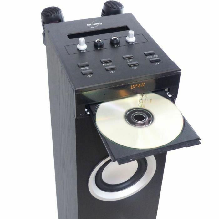 Inovalley HP49CD - Torre de Sonido Bluetooth V5 con Reproductor CD, Karaoke, 100W, Radio FM, USB, 2 Entradas Micrófono y Mando - Negro 3
