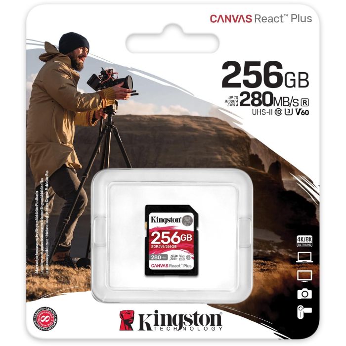 Kingston Canvas React Plus 256 GB SDXC UHS-II Clase 10, V60, U3, 280 MB/s Lectura, 150 MB/s Escritura - SDR2V6/256GB 2