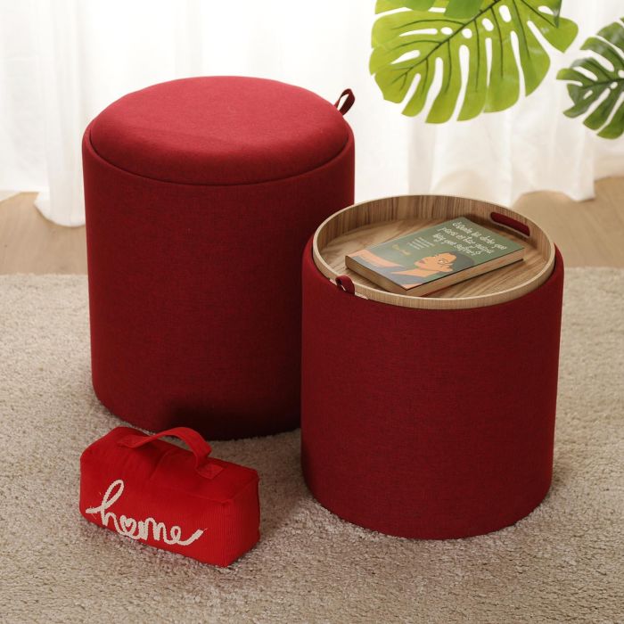 Set 2 Puffs Marsala Con Bandeja Versa 39X44CM 1 Set 2 Puffs Marsala Con Bandeja Versa 39X44CM 1