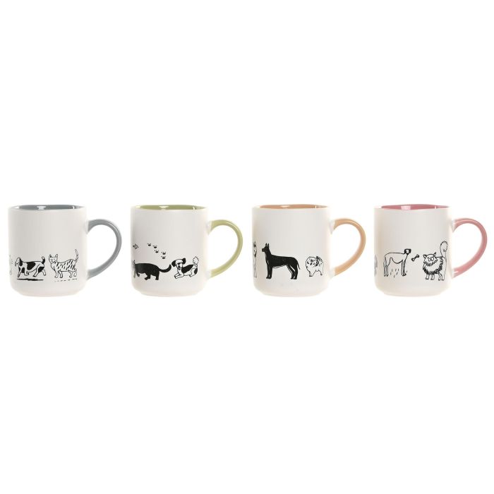 DKD Home Decor Taza Mug Porcelana New Bone Shabby Multicolor 480ml Apto Microondas y Lavavajillas 9 x 10.5 x 13 cm (12 Unidades)