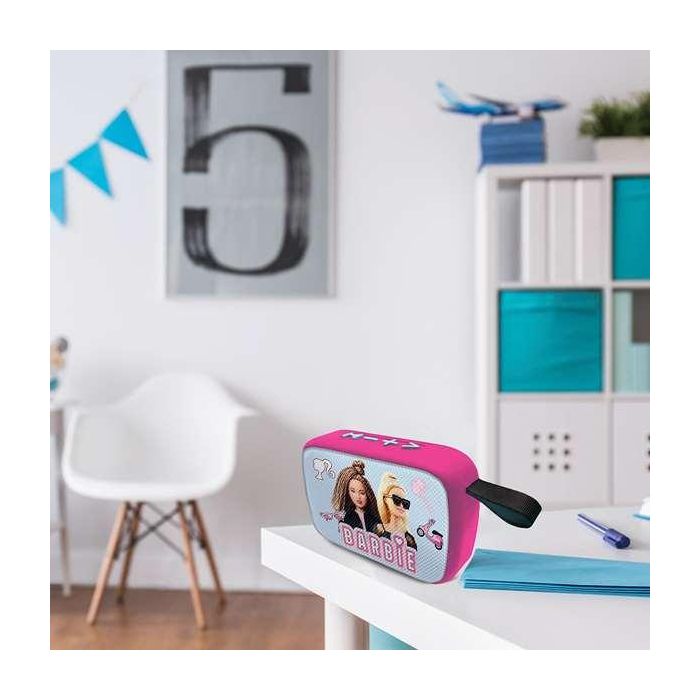 Lexibook Altavoz Portátil Bluetooth Barbie con Acabado de Tela, 12x4x8 cm