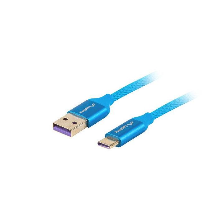 Lanberg Cable USB 2.0 Tipo A a Tipo C 1m Azul, Tela Trenzada, 480 Mb/s
