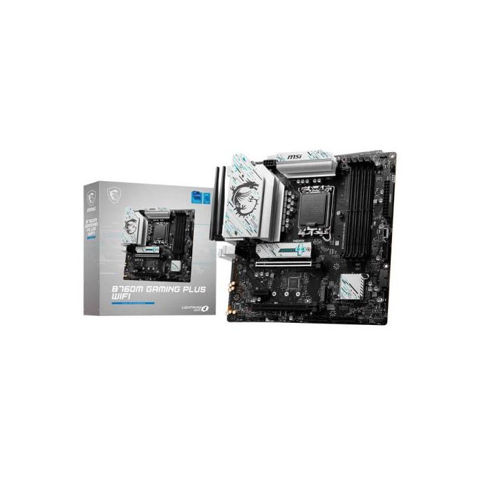 Placa MSI B760M Gaming Plus Wifi,Intel,1700,B760,4Ddr5,192Gb,2Hdmi+2Dp,4Sata+2M.2,5Usb 3.2+2Usb-C,2.5Gb+Wifi6E+Bt5.3,Matx Placa MSI B760M Gaming Plus Wifi,Intel,1700,B760,4Ddr5,192Gb,2Hdmi+2Dp,4Sata+2M.2,5Usb 3.2+2Usb-C,2.5Gb+Wifi6E+Bt5.3,Matx