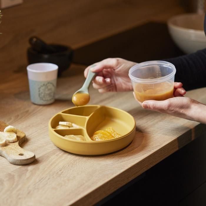 Thermobaby THE3023191595497 Plato para bebé con ventosa, Silicona, Antideslizante y Compartimentado, Amarillo Miel 1