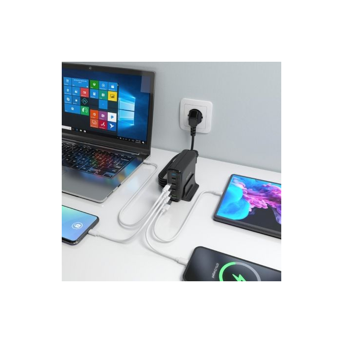 Cargador Sobremesa GaN Aisens ASCH-140W4P056-BK/ 3xUSB Tipo-C/ 1xUSB/ 140W 4 Cargador Sobremesa GaN Aisens ASCH-140W4P056-BK/ 3xUSB Tipo-C/ 1xUSB/ 140W 4