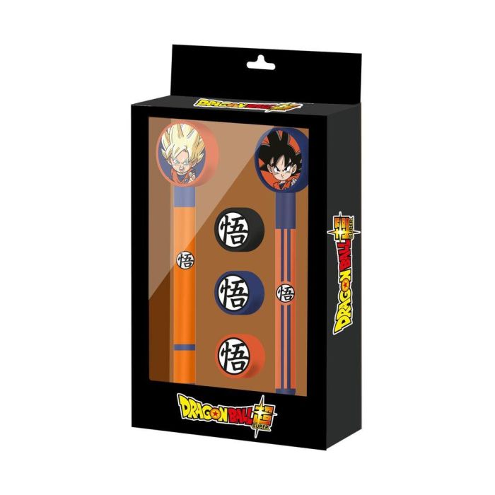 Dragon Ball Pack Bolígrafo Gel Borrable + Lápiz Eternal sin Tinta + 3 Gomas Ultra Instinct Naranja
