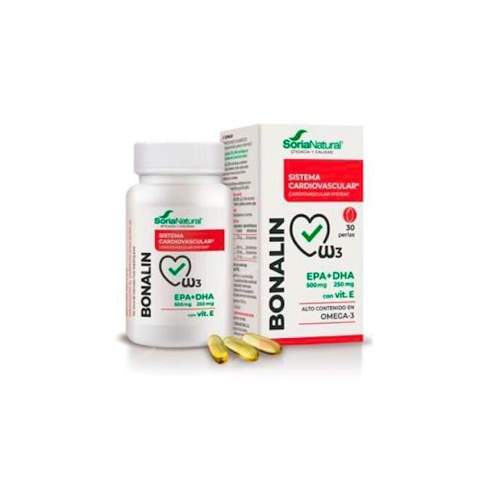 Bonalin EPA+DHA 30 perlas. Complemento de Omega 3 para corazón, cerebro y visión. Con Vitamina E antioxidante. Certificado IFOS.