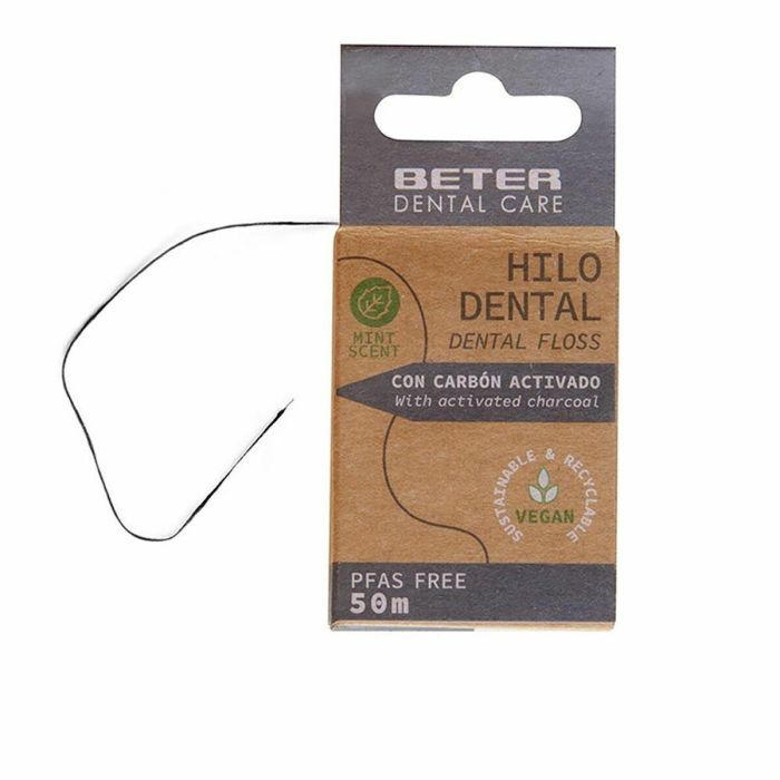 Beter Hilo Dental Carbón Activado 50m para Limpieza Profunda Anticaries y Antibacteriana, con Menta, 1 Unidad