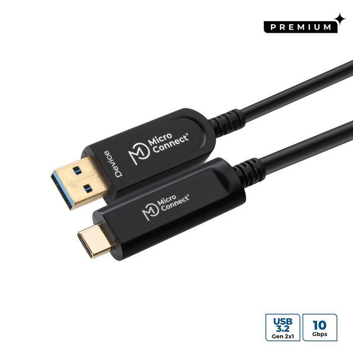 MicroConnect Cable Fibra Óptica USB-C a USB-A 3.2 Gen 2, Activo, 10m, 10 Gbit/s para Impresoras, Cámaras y Escáneres