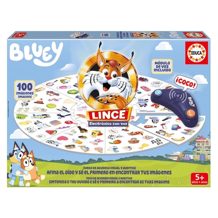 Educa 20359 Lince Electrónico Bluey con Voz, Juego de Agudeza Visual Interactivo para Niños +5 Años con 100 Imágenes