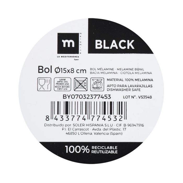 Bol Melamina Mate Black 15x8 cm - La Mediterranea (24 Unidades) 1 Bol Melamina Mate Black 15x8 cm - La Mediterranea (24 Unidades) 1