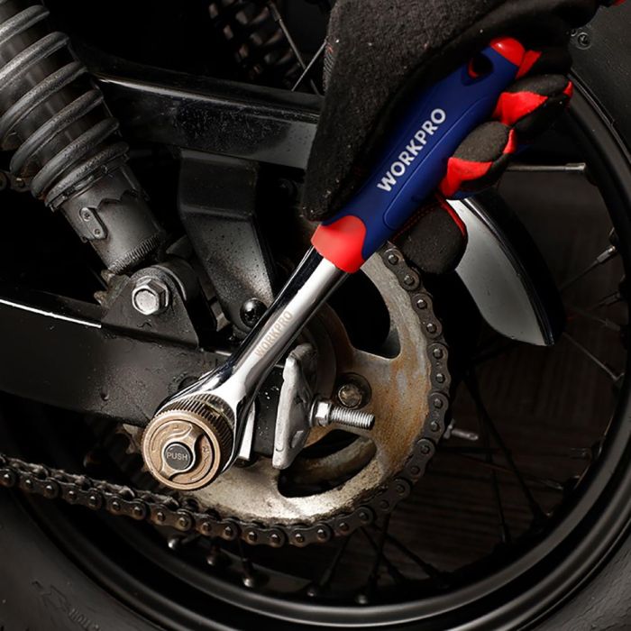 Workpro Carraca 3/8" Double Drive con mango recubierto de goma ergonómico, tecnología Dual Drive 5