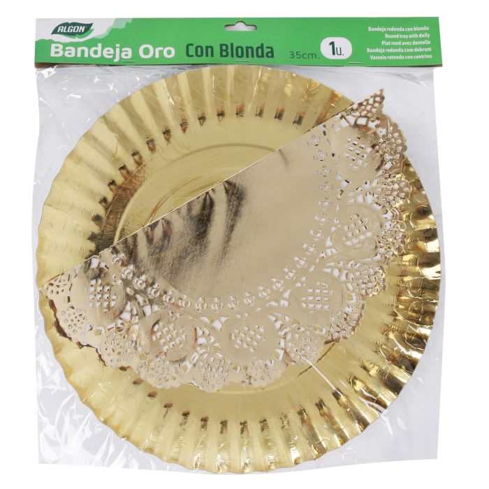 Bandeja Oro Redonda con Blonda 35 cm - Algon (48 Unidades) 1 Bandeja Oro Redonda con Blonda 35 cm - Algon (48 Unidades) 1