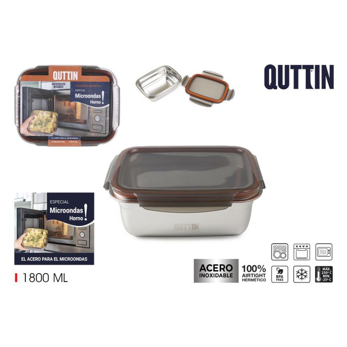 Quttin Fiambre Acero 1.8L para Microondas y Horno, 18 x 9 x 23 cm (12 Unidades)
