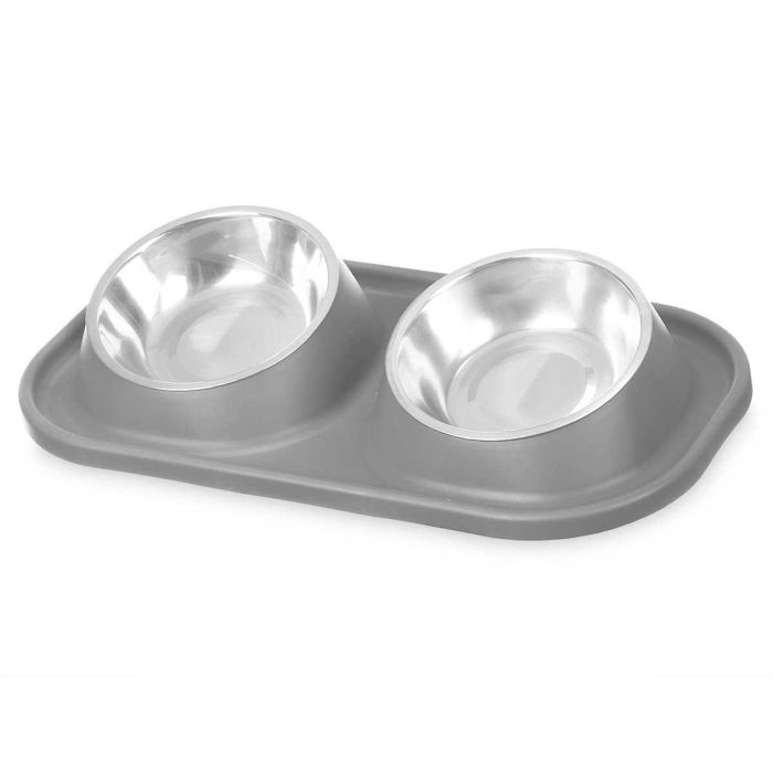 Comedero Doble Metalico Diseño Gris Mascow 40X8CM (12 Unidades) 1 Comedero Doble Metalico Diseño Gris Mascow 40X8CM (12 Unidades) 1
