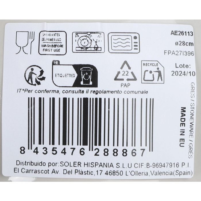 La Mediterranea Plato Pasta Risotto Colección Aelia Ø 28 cm (6 Unidades)
