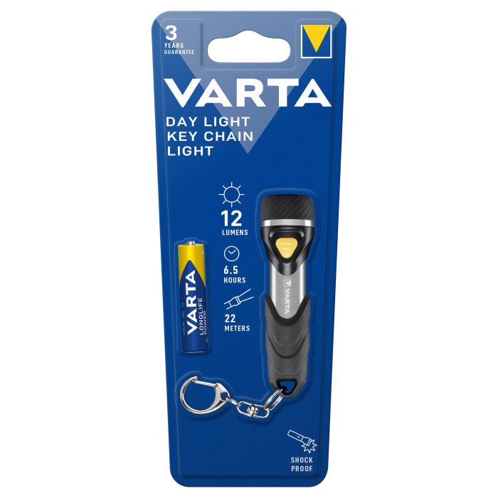 VARTA Linterna de Llavero Day Key Chain LED Aluminio/Negro, 12 lm, 1 Batería AAA Incluida, A Prueba de Golpes