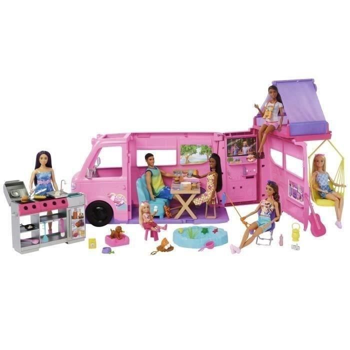 Barbie Hrj78 Súper Caravana DreamCamper con 7 Zonas de Juego, Tienda Plegable y Más de 60 Accesorios para Muñecas Barbie 1