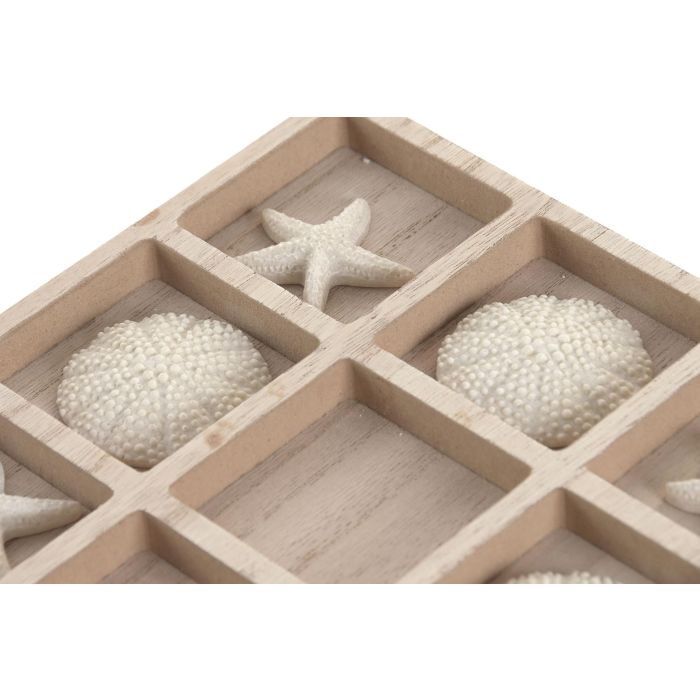 DKD Home Decor Juego de Mesa Mediterraneo 3 en Raya MDF y Resina Natural Blanco 20 x 20 x 1.7 cm (6 Unidades)