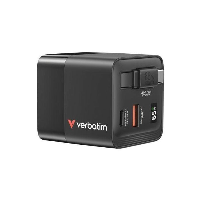 Cargador de Pared Universal GaN Verbatim GaN Charger/ 1xUSB Tipo-C/ 1xUSB/ 1xUSB Tipo-C Macho/ 65W