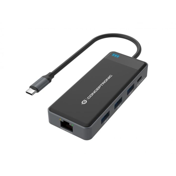 Conceptronic DONN14G Adaptador USB-C Multipuerto 7 en 1 a HDMI 4K, USB-C PD 100W, USB 3.0, GbE 1