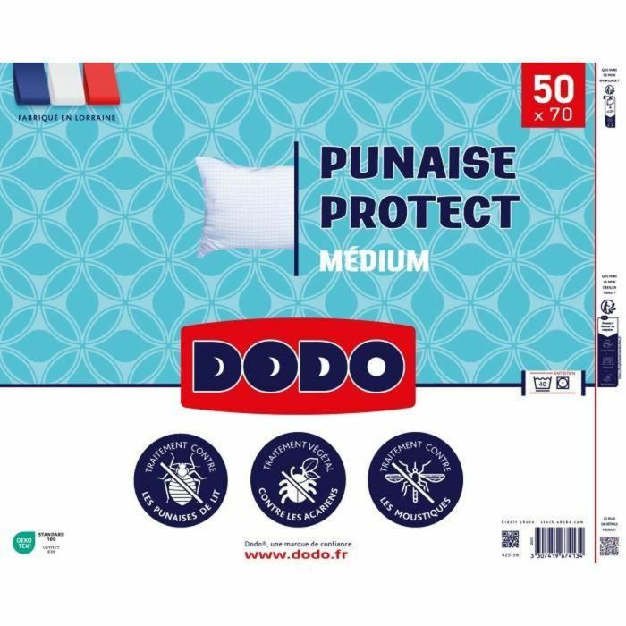 Almohada mediana DODO 50x70 cm - Protección antiinsectos y antiácaros - 550 gr - Blanco - Hecho en Francia 1