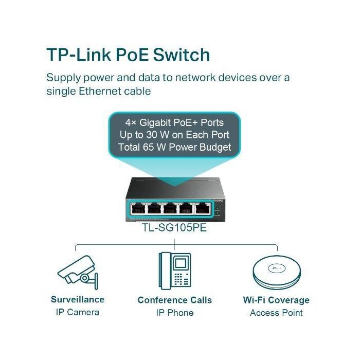 TP-LINK 5-Port Gigabit Easy Smart Switch with 4-Port PoE+ 4 TP-LINK 5-Port Gigabit Easy Smart Switch with 4-Port PoE+ 4