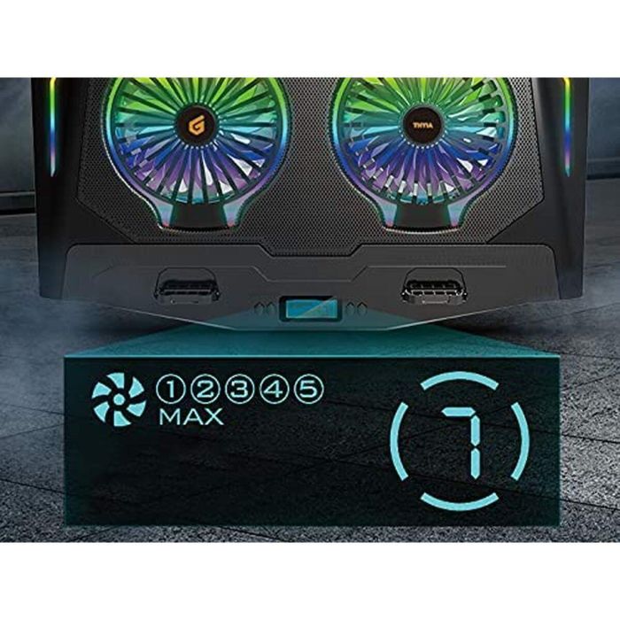 Conceptronic THYIA02B Soporte Base Refrigeración Portátiles Gaming 17" RGB 2 Ventiladores Silenciosos Pantalla LCD 4 Niveles USB Negro 7