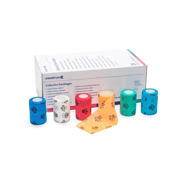 Covetrus Ligadura Cohesiva 7,5 cmx4,5M Colores y Diseños 24Udc, Autoadherente, Flexible, Transpirable, Sin Látex