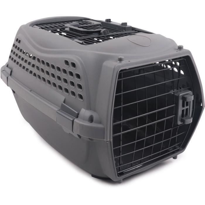 M.PETS Jaula de Transporte para Gatos ECO GIRO - Jaula de Plástico - Talla M - Gris 1