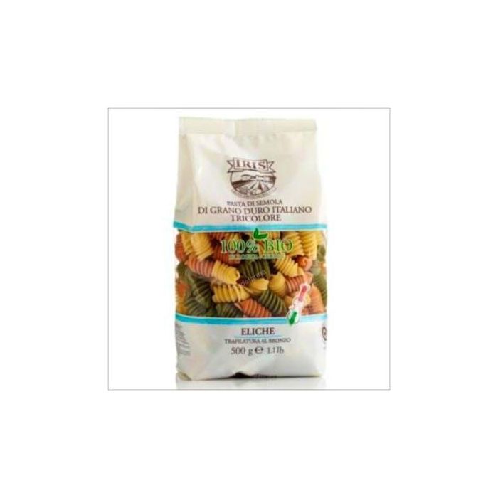 IRIS Hélices de Trigo Duro Tricolor Biológicas 500g, Pasta de Sémola Rugosa para Salsas