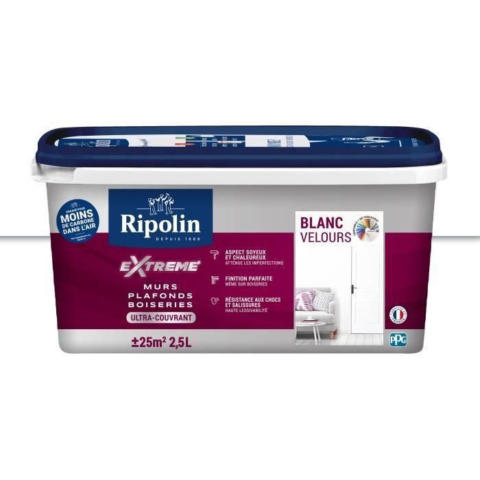 Pintura extrema para paredes y techos - Blanco terciopelo - RIPOLIN - 2,5 L 1