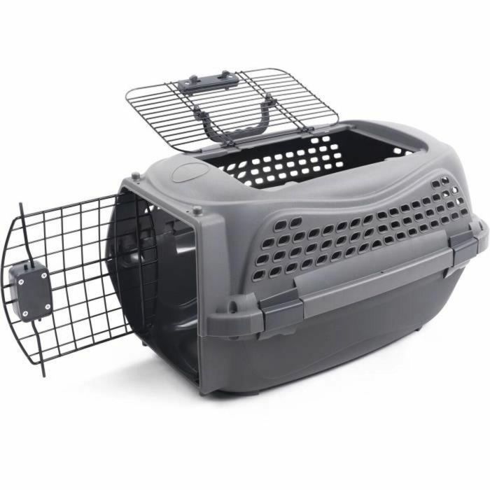 M.PETS Jaula de Transporte para Gatos ECO GIRO - Jaula de Plástico - Talla M - Gris 1