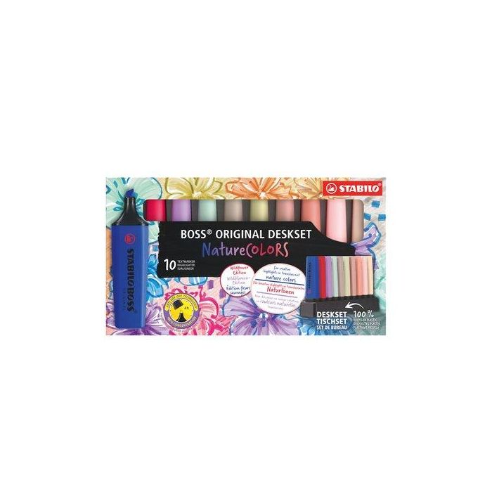 Stabilo Rotulador fluorescente Boss Nature Colors Wildflower Edition, set escritorio 10 unidades, tinta base acuosa, trazo 2+5 mm