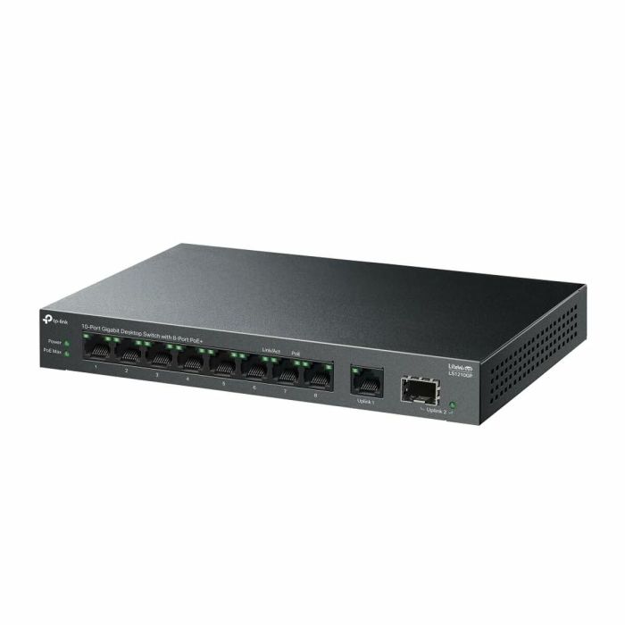 TP-Link LS1210GP Switch Gigabit 10 Puertos (8x PoE+ 61W, Puerto SFP, Extensión PoE 250m, Aislamiento, Silencioso)