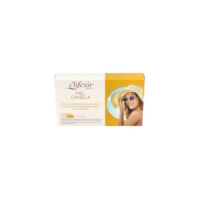 Elifexir Esenciall Piel Canela - Preparador Solar con Luteína, Licopeno y Té Verde para Exposición al Sol - 40 Cápsulas
