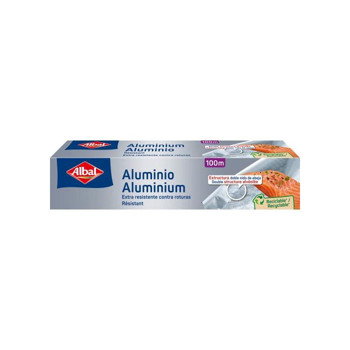 Albal CF6681593 Rollo de Papel de Aluminio 100 Metros, Resistente y Versátil para Cocinar y Conservar Alimentos