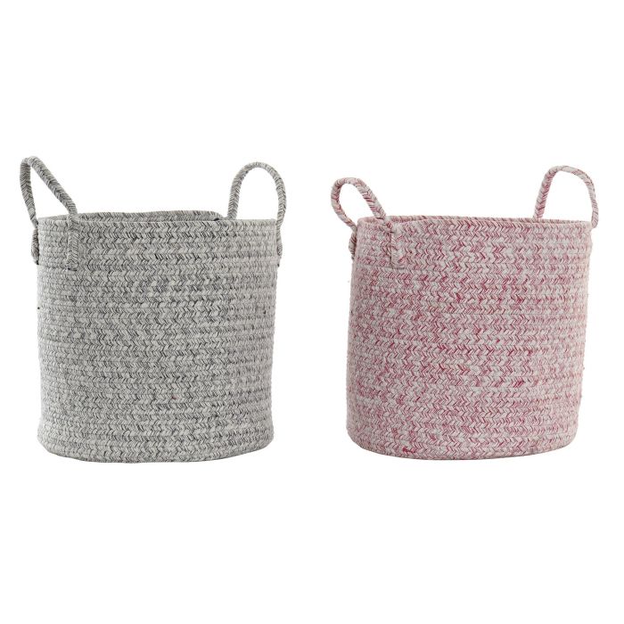 Cesta Kids DKD Home Decor Rosa Gris 26 x 28 x 26 cm (4 Unidades) Cesta Kids DKD Home Decor Rosa Gris 26 x 28 x 26 cm (4 Unidades)