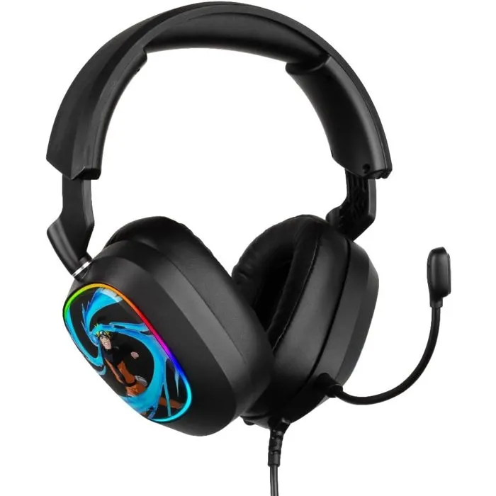 Konix AABJK83317 - Auriculares Gaming Con Cable Naruto Shippuden 7.1 para PC, Altavoces 50 mm, Micrófono, Luz LED Negro