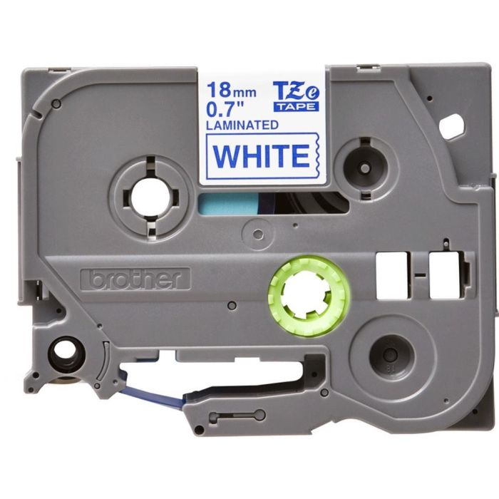 BROTHER Cinta laminada blanco/azul 18mm