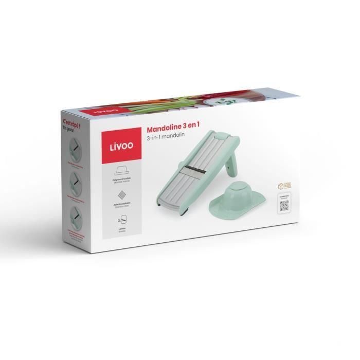 LIVOO MEN429 Mandolina 3 en 1 Acero Inoxidable - Cortador de Verduras 3-9 mm, Mango Extraíble, Empujador, Patas Antideslizantes 5