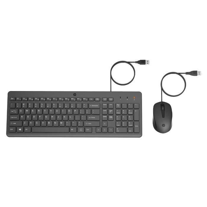 HP 150 Teclado y ratón con cable Negro, AZERTY, teclado preciso y ergonómico, silencioso, teclas ultraplanas para escritura rápida