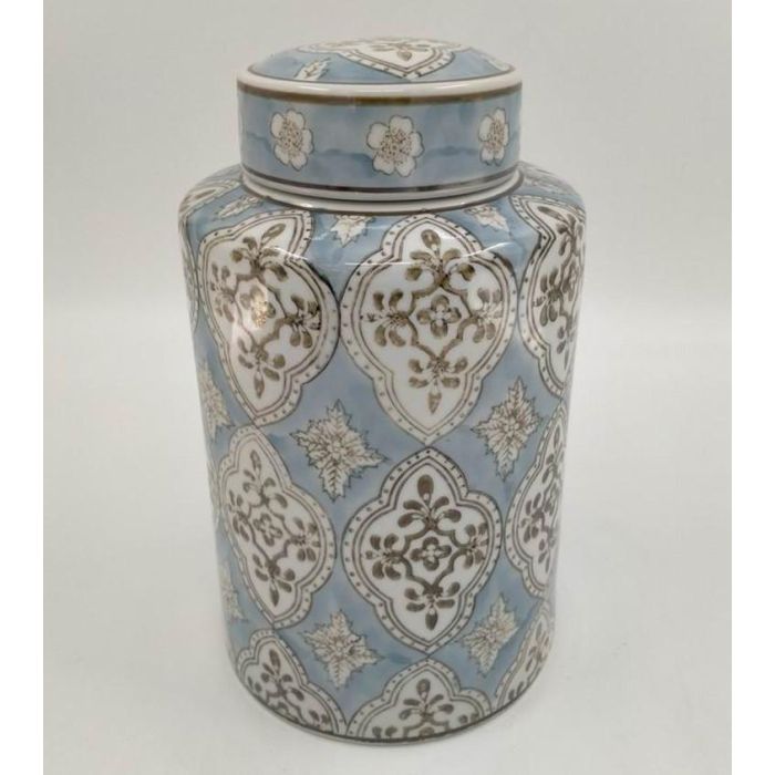 DKD Home Decor Jarrón Árabe Azima de Porcelana Hecho a mano, Beige Azul, 18x30x18 cm