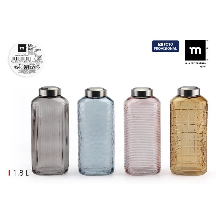 Botella de Vidrio Pintada 1.8L con Tapa de Acero - Inde (8 Unidades) Botella de Vidrio Pintada 1.8L con Tapa de Acero - Inde (8 Unidades)