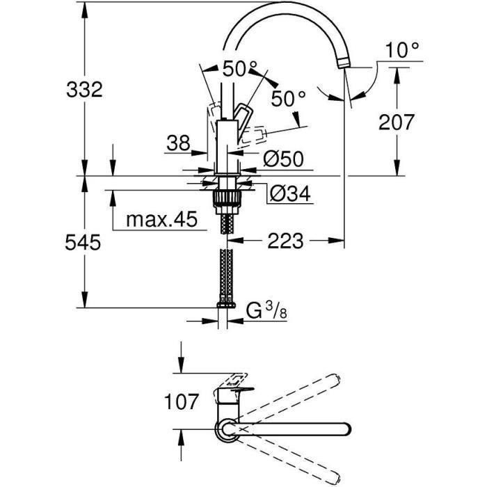 GROHE Mezclador monomando de lavabo BauLoop 31368001 2