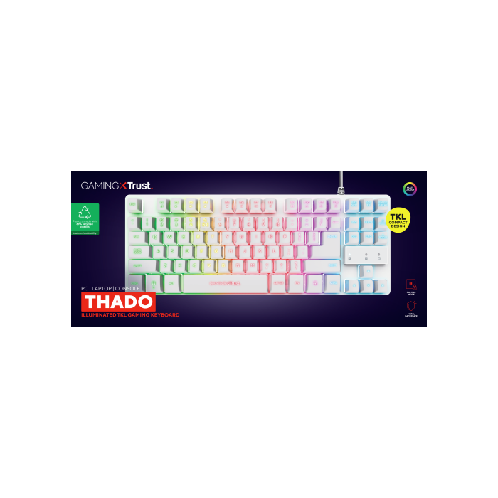 Trust Gaming 24739 Teclado Gaming GXT 833W Thado TKL Blanco Metálico Retroiluminado LED USB Anti-Ghosting Sostenible 8 Trust Gaming 24739 Teclado Gaming GXT 833W Thado TKL Blanco Metálico Retroiluminado LED USB Anti-Ghosting Sostenible 8