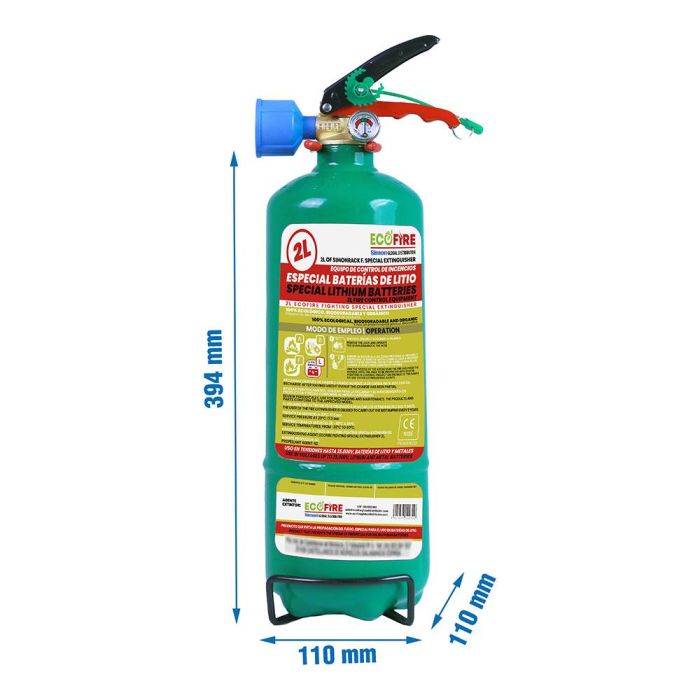 Extintor especial para baterías de litio 2 l, verde + soporte 3 Extintor especial para baterías de litio 2 l, verde + soporte 3